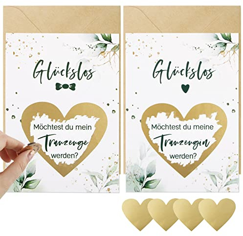 BETESSIN Trauzeugen fragen Rubbelkarte inkl. 2 x Grußkarten/ 2 x Umschläge/ 4 x Aufkleber Hochzeitseinladungen Hochzeitskarten Geschenke Idee für Trauzeuge & Trauzeugin usw.