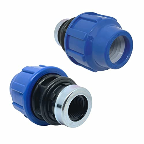 SmartProduct PP Kupplung MDPE 25mm x 1 Zoll mit Innengewinde IG - Verschraubung für PE Rohr PN16 DVGW Trinkwasser zertifiziert – 25 mm Klemmverbinder Adapter für PE80 PE100 Rohren - 2 Stück