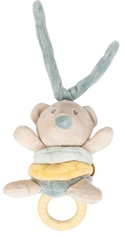 Nattou Aktiv-Spielzeug aus Polyester, Mit Vibrationsfunktion und Silikon-Beißring, Bär Jules, Ca. 22 cm, Romeo, Jules und Sally, Bunt