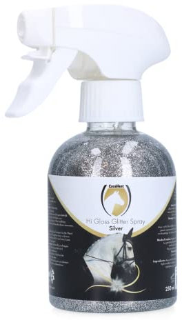 Holland Animal Care Excellent Hi Gloss Glitzerspray - Mähnenspray für Pferde - Schönes Glitzern auf Fell, Mähne und Schweif - Für Pferde geeignet - 250 ml - Silber