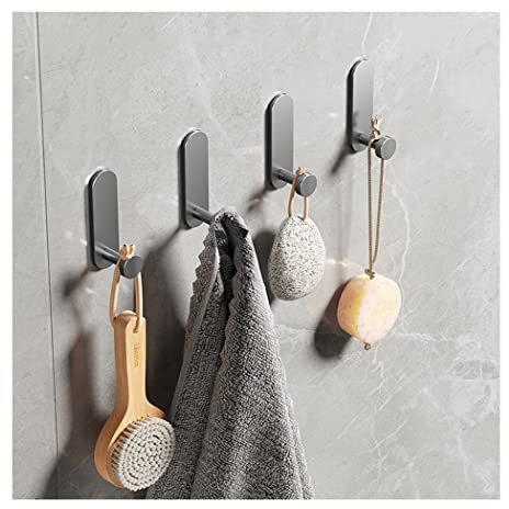 RQPYQF Kleiderhaken ohne Bohren, 4 Stück Haken Selbstklebende Handtuchhaken Handtuchhalter Metall Wandhaken für Bad Toilette Küche, Grau