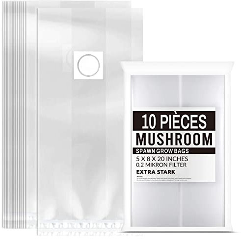 Moollyfox Set di 10 Sacchetti per Coltivazione di Funghi, 32x50 cm, in PVC Mushroom Spawn Grow Bag con Filtro da 0,2 Micron, Antistrappo, Borse da Coltivazione per Orticoltura