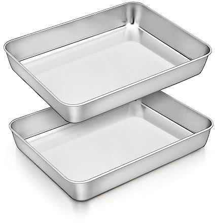 Homikit Backblech, 2 Stück Edelstahl Auflaufform Ofenblech für Backen Braten Servieren, 5cm Tief Rechteckig Backform Kuchenblech, Glatte Oberfläche & Spülmaschinenfest, 26,5 * 20,5 * 4,7 cm