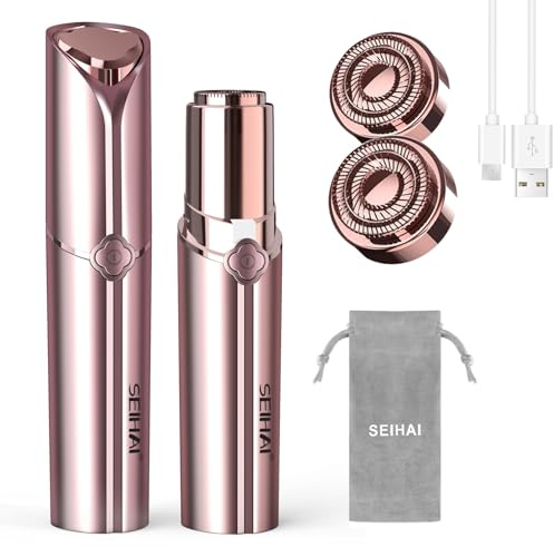 Facial Hair Removal for Women, Electric Painless Rechargeable Facial Hair Remover for Face, Lip, Chin with 2 Replacement Heads