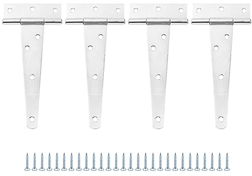 ZONADAH 4 Pack 5 Inch/127mm T-Shape Triangle Hinges with Screws, White Zinc Galvanized Iron Door Hinges for Gates, Cabinets, Sheds, Wooden Boxes and Furniture