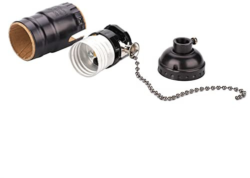 TOPINCN Antique Pull Chain Lamp Socket E 27 Lamp Holder Aluminum Vintage Light Socket with Pull Chain Desk Lamp Lighting Holder Screw Base (Black)