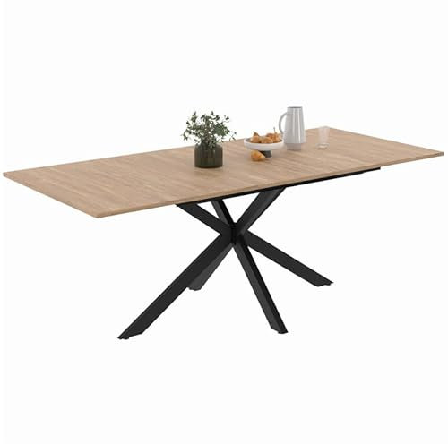 IDMarket Esstisch, ausziehbar, rechteckig, Alix, 6-10 Personen, Holz und Schwarz, 160 – 200 cm