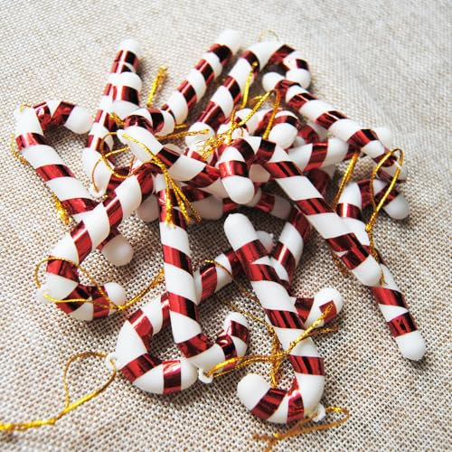 12 Pieces Candy Cane Christmas Tree Decorations Christmas Tree Hanging Baubles Decoration Bauble Xmas Ornament 7cm Candy Stick, Red