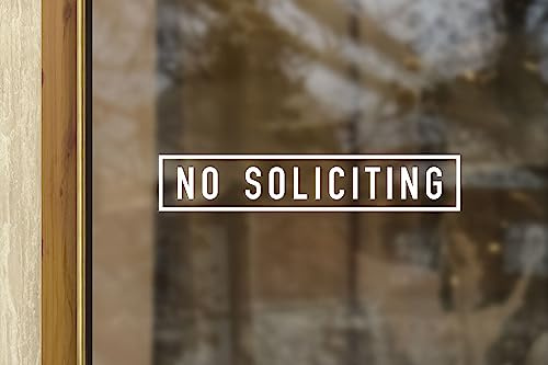 ZLKAPT Premium White Vinyl Decal 13x3 inches: No Soliciting On The Inside of Storefront Window and Door- Elegant Front Door Greeting, No Salesmen Sticker Inside Attachment