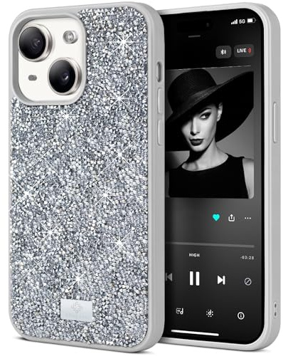 BEZ Handyhülle für iPhone 15 Plus Hülle Glitzer, Sparkle Diamond Crystal Bling Hülle mit Bling & Co. Serie Kompatibel mit iPhone 15 Plus, Funkelndes Silber