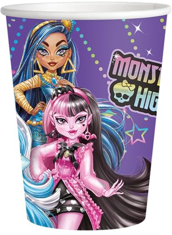 BeenSmile, MONSTER HIGH EINWEG PAPPBECHER, Kindergläser - Kindergeburtstagsdekoration - Partyzubehör - 8 Stück - 250 ml
