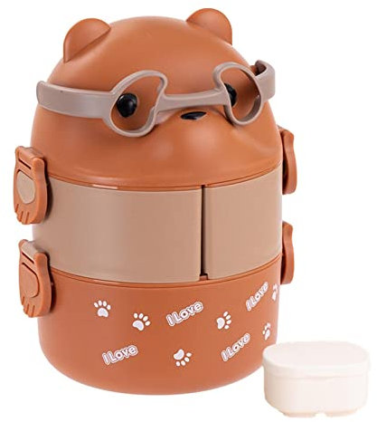 Sac à déjeuner empilable, boîte à bento portable avec motif ours, boîte à déjeuner portable Kawaii, boîte à déjeuner avec double isolation, boîte à déjeuner à couches séparées pour le camping, le trav