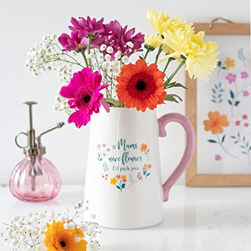 Tech Island Flower Vase,'If Mums were Flowers” Ceramic Flower Jug, Pitcher Vases for Flower, Garden Ornaments, for Real, Artificial Flower, for Mother's Day, Birthdays Room décor (Flower Vase)
