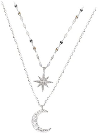 PACKOVE Doppelte Stern-Mond-Halskette christmas weihnachten mehrschichtige Halsbandkette Mondketten für Frauen eine Halskette Halsketten geschichteter Stern-Halsband Süss