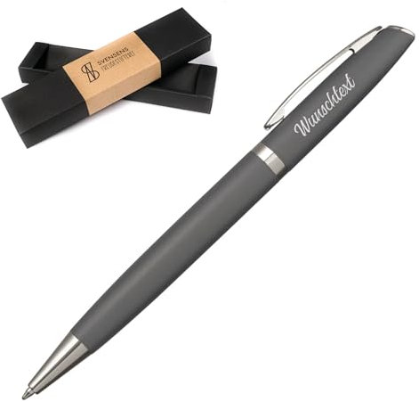 Freudestifterei Personalisierter Metall Dreh Kugelschreiber mit Gravur optional in Geschenk-Box | Kuli Stift | Kollegen Geburtstag Weihnachten Männer Frauen | blauschreibend