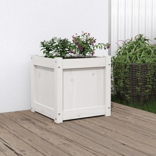 AUVYI Blumenkasten Pflanzkübel Hochbeet Gartenbeet Kräuterbeet Gärten Dekoration Gemüsebeet für Anbau Pflanzen Blumen und Gemüse Gartenmöbel Innen-und Außeneinrichtung Weiß 40x40x40 cm