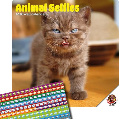 Dayplanner Publishing Animal Selfies Calendar 2026, Large Square Wall Calendar With Organisational Stickers, 16 Month, Gift Animal Calendar