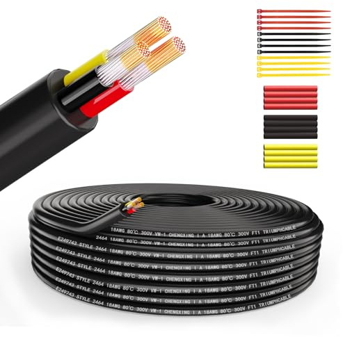 Wirelume fil électriques 0,75 mm² Câble d'Extension 18 AWG 3 conducteurs tressés en PVC Fil Cuivre étamé sans oxygène 3,048 m basse tension 5V/12V/24V/300V