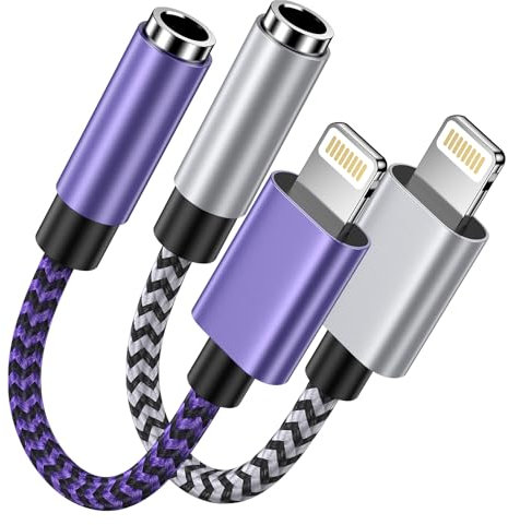 Lightning to 3.5mm Headphone Jack Adapter, 2 Pack iPhone to Aux Adapter, Apple Earphone Adaptor, Compatible with iPhone 14/13/12/11/XS/XR/X /8, i Pad Pro/Mini, Headset, Support Music Control