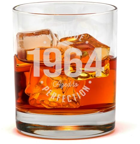 ‘Vintage Aged to Perfection’ Personalised Year Whiskey Tumbler 1964-60th Birthday - Birthday for Him Milestone - Perfect Drinking Keepsake