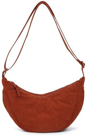 Amexo Borsa a Tracolla In Velluto a Coste Borsa a Mezza Luna Retrò Borsa di Crossbody per Donna con Tracolla Regolabile Marsupio a Mezzaluna Moda per Lavoro Shopping Scuola (Arancione)