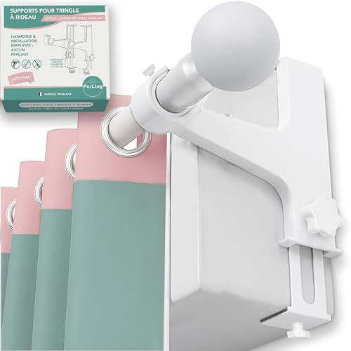 PurLing Lot de 2 supports pour tringle à rideaux sans perçage et sans outils - Spécial coffre de volet roulant - MODÈLE révisé pour Tringles de Ø16 à 28mm en Métal- Marque française (Blanc) (Blanc)