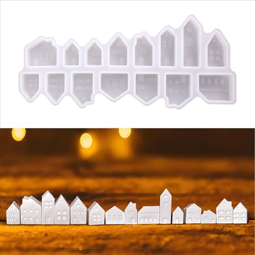 Silikonform Haus Mini,15 Stück Silikonformen Gießformen Häuser,Raysin Gießformen Silikon Giessformen,Gipsformen Zum Gießen, Formen für Raysin Gießpulve (15 kleine Häuser)