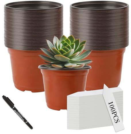Anzuchttöpfe,Blumentopf Klein,Blumentöpfe,Pflanzentopf,100 Stück Anzuchtkasten Plastik 10cm,Pflanztöpfe Anzucht Aufzuchttöpfe mit 100 Stück Pflanzenschilder Zum Beschriften ,Pflanzschilder Pflanztopf