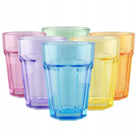 simpa 6PC Rainbow Coloured Retro American Diner Style Drinking Glass Tumblers 420ml