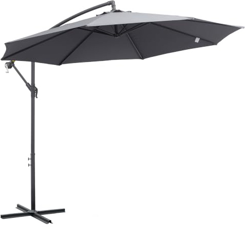 Outsunny Parasol déporté octogonal rabattable diamètre 3 m parasol de jardin avec pied en croix gris