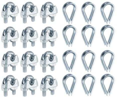 sourcing map 12 Pcs M6 Steel Wire Rope Clip Clamps and Thimble Set, 1/4 Wire Rope U-Bolt Cable Clamps Saddle Fastener FOR Wire Rope Rigging Tent Rope Guardrail System