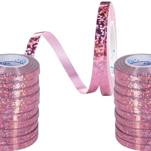 waziwe 240 Meter Luftschlangen Geburtstag, 24 Funkelnd Luftschlangen Rosa | Perfekt für Hochzeit Deko, Geburtstags Deko, Silvester Deko, Geschenkband ,Ballonband und Verschiedene Feierliche Anlässe