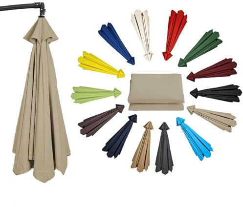 Housse De Rechange Pour Parasol, Auvent De Rechange Épais Et Solide Pour Parasol De Terrasse, Avec 6/8 Baleines, Toile De Parasol Deporté - Pour Plage/piscine/Jardin(Top color,11.4ft (350cm)/8 Ribs)
