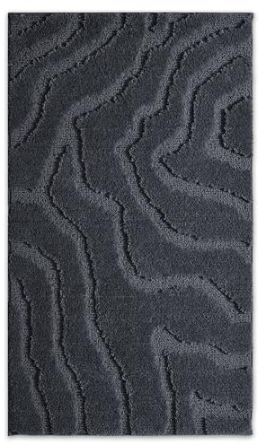 Thermavita Badteppich 120x70 cm, weich und rutschfest, Badematte Vulcanic Grey, Grau, 2 cm Mikrofaser, waschbar 30°C, für Fußbodenheizung