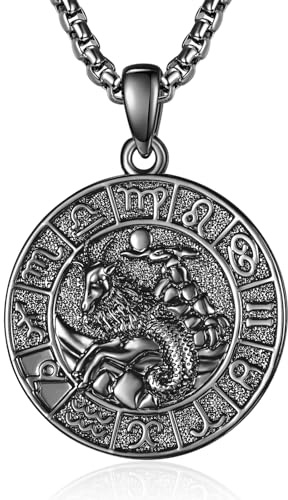 ADMETUS 12 stjärntecken halsband silver 925 stjärntecken hänge smycken runda stjärntecken konstellation kedja gåvor för män med 2,5 mm 50 cm + 2 tum rolokedjor, Sterlingsilver, Ingen ädelsten