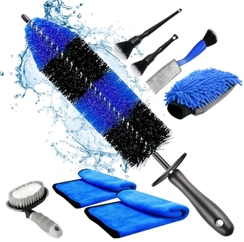 YYBAO Car Cleaning Kit with Wheel Brush, Car Detailing Brushes, Microfiber Towels and Car Wash Mitt, 8Pcs Car Washing Kit for Cleaning Wheels, Interior, Exterior, Seat, Dashboard, AC