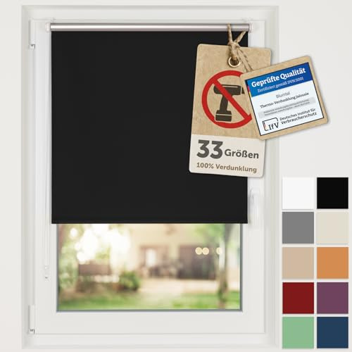 Blumtal Rollo 70x210cm occultant sans perçage - 100% obscurcissant, Thermique et Anti-UV - Store Enrouleur à Pinces, 4 Couches, Isolation Chaleur et Froid - Montage Facile -Noir