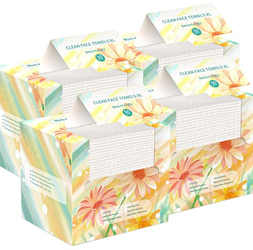 Disposable Face Clean Towels XL, Face Cloths for Skin Care, Thick Lint- Free Ultra Soft Dry Wipes for Makeup Removing, Cleaning, Traveling, 10-Inch X 12-Inch, 50 Count 4 Pack