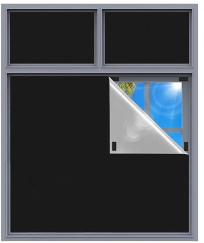 Fenster verdunklungsstoff, Verdunklungsrollo ohne Bohren 420D Oxford, 2mx1.46m Dachfenster verdunkelung Sonnenschutz, Tragbare Reise verdunkelungsrollo Klebebänder, freischnitt (Schwarz)