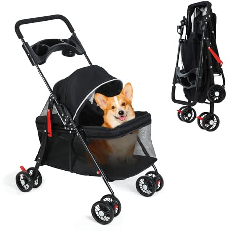 2in1 Hundebuggy Hundewagen Hundebox Transporttasche Faltbar klappbar mit 2 Getränkehaltern, Netzfenstern, Bremse Jogger Buggy für kleine bis mittelgroße Haustiere Marke: Somerway