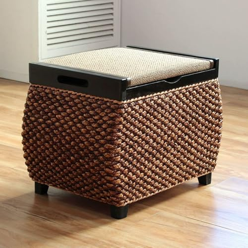 YCKEGEW Korb-Aufbewahrungshocker Kleiner Hocker Mit Fußstütze Im Landhausstil, Ottoman-Würfel Mit Klappdeckel, Schuhbank Aufbewahrungsschrank Für Spielzeug(Coffee Brown,A)