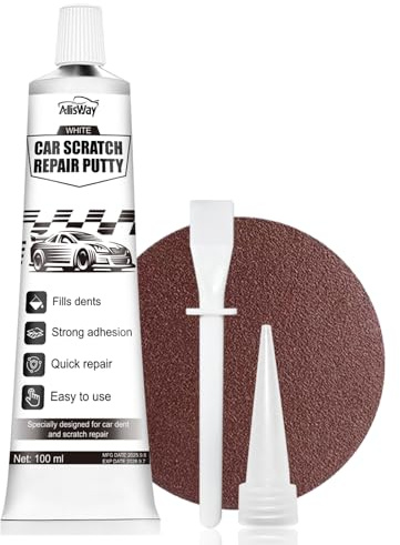AllisWay Mastic Carrosserie Voiture, Mastic Finition Carrosserie pour Réparer Les Rayures et Les Bosses Sur Les Voitures, Les Bateaux et Autres Véhicules, Blanc, 100 Ml