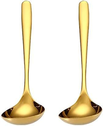 Premium Stainless Steel Soup Ladle, Mirror Polished Gold Finish, Deep Bowl Design, Comfortable Non-Slip Handle