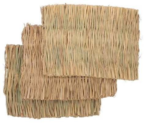 KOMBIUDA Tappetino Intrecciato in Fibra Vegetale 3 Pezzi per Piccoli Animali e Uccelli, Leggero e Facile da Pulire, per Fondo Gabbia e Lettiera di Coniglio Nano