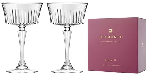 DIAMANTE Champagne Cocktail Saucers/Coupes Pair - ‘Broadway’ - Crystal Gift Set of 2