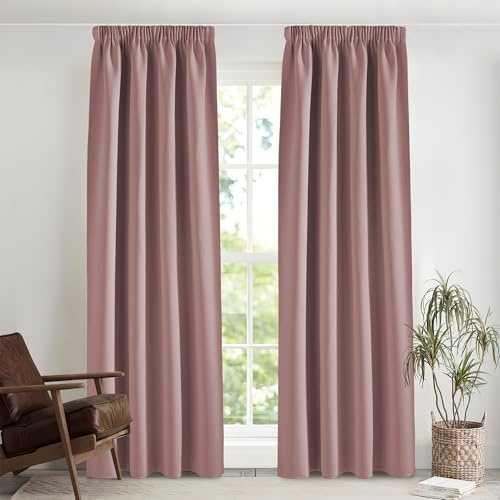Pony Dance Termisk gardin köldskydd veckband gardiner ogenomskinliga set om 2 stycken H 245 x B 140 cm mörkläggningsgardiner barnrum för järnvägssystem Blackout Gardiner for sovrum, gammalrosa