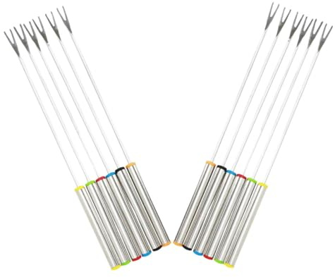Gatuida Fourchettes à Fondue 24 Cm en Acier Inoxydable, Lot de 12 Piques Multicolores, Manches Résistants la Chaleur, pour Fruits, Fromage et Chocolat en Barbecue et Repas Convivial