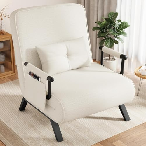 YOUDENOVA Sofá Cama, Sillón con Función Cama, Sofá con Respaldo Regulable, Sofá Cama con Bolsa Colgante, Sofá Plegable, Cama de Invitados, Chenilla, 184 x 60 cm, Beige