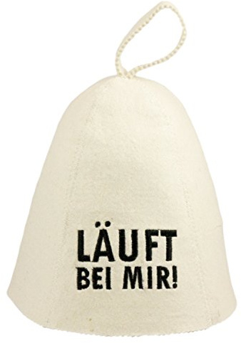 DIYer Saunahut - Modell mit Aufschrift Läuft bei Mir - Wollfilz | Saunamütze aus Filz für Damen und Herren