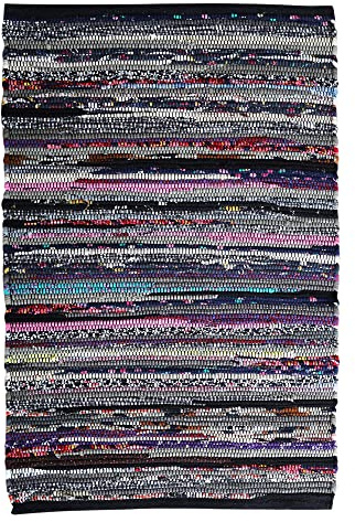 Ramanta Home 100% Cotton Chindi Hosiery Rug 24x36 Inch - Dark Multi, Farmhouse Reversible Soft Bohemeian Rugs Ideal for Entryways, Kitchen, Bedroom | Durable Lightweight Handmade Accent Doormat